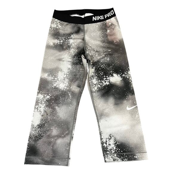 Nike Pro Women's Cropped Mid-Rise Activewear Leggings Gray White Sz S - Picture 2 of 8